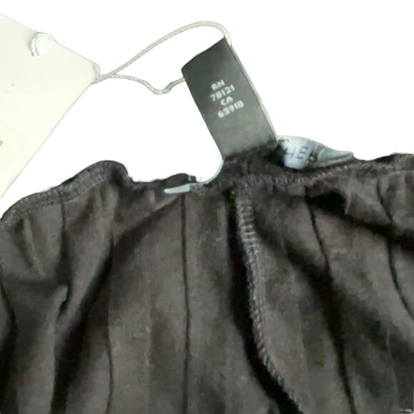 Eileen Fisher Pants L Black Tencel Wide Rib Straight Elastic Waist Pockets NWT - Picture 7 of 13